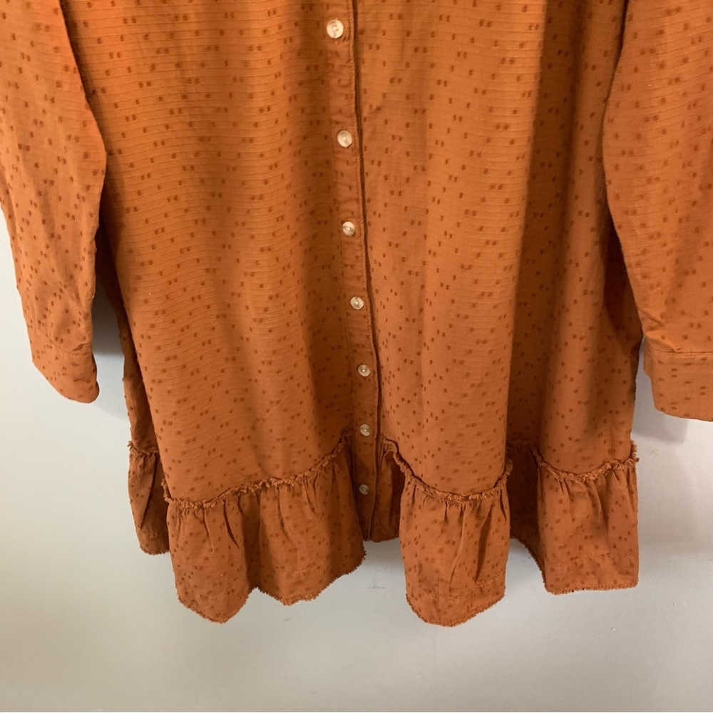Wonderfly Rust Button Front Ruffle Hem Dress Plus… - image 5